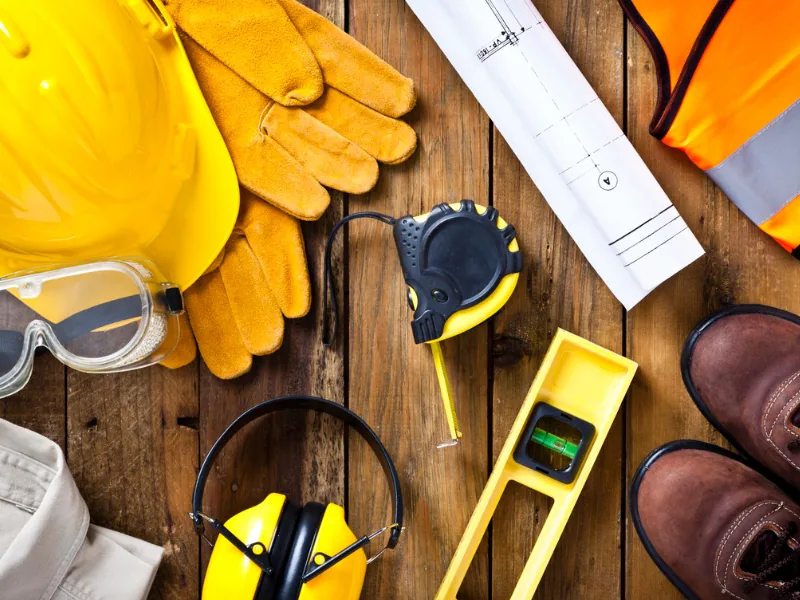 Hard hat, gloves, goggles and safety gear used on Red Branch job sites